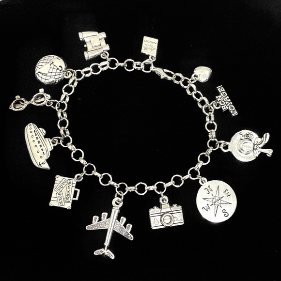 Travel Charm Bracelet Cruise Airplane Bon Voyage Traveler Charms - Picture 1 of 7